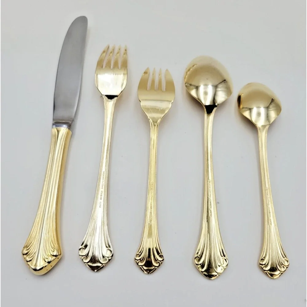 Supreme Cutlery Gold Tone Stainless Japan Flatware Set w/ Wood Case Set of 51